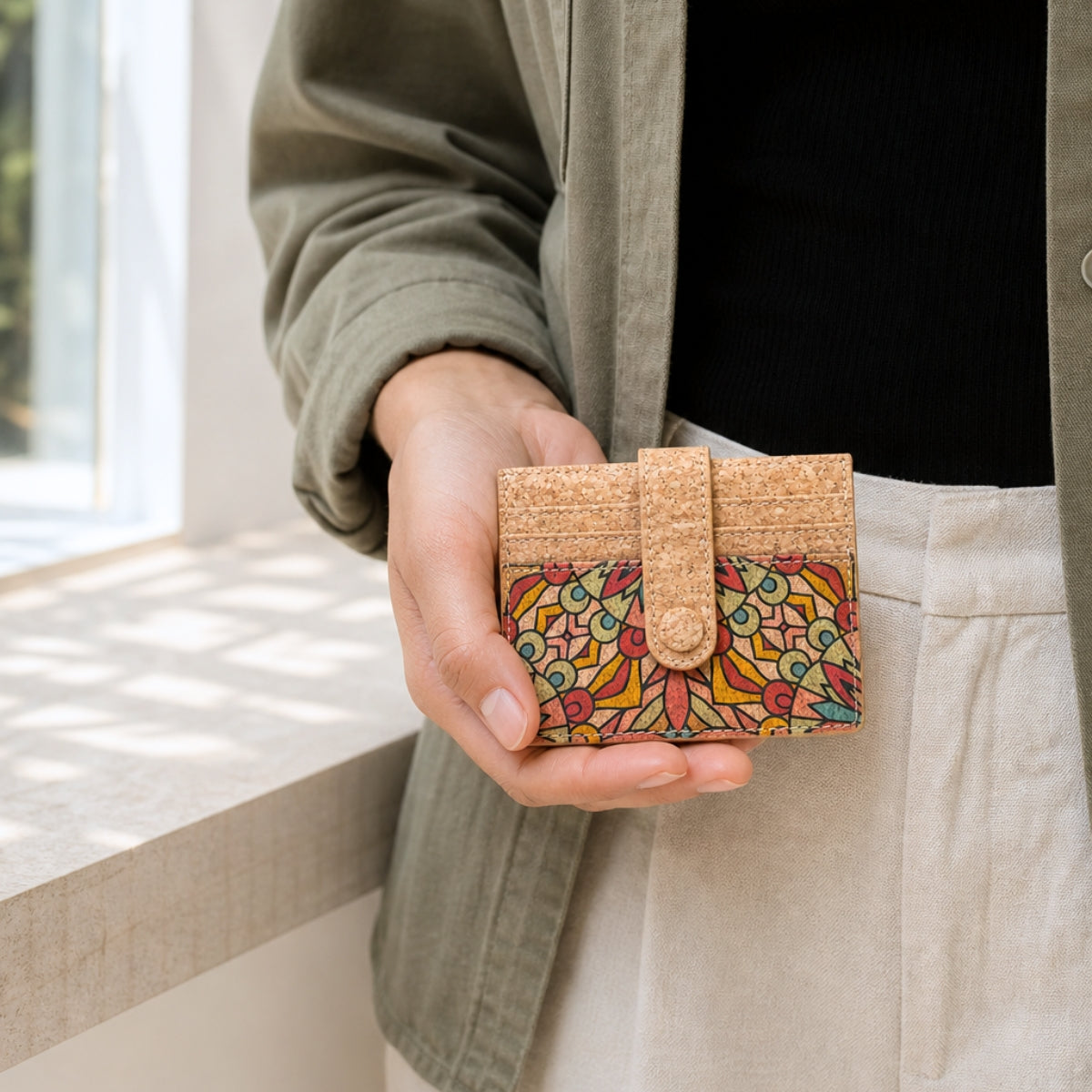 Slim Cork Card Wallet with Snap Closure BAG-2309