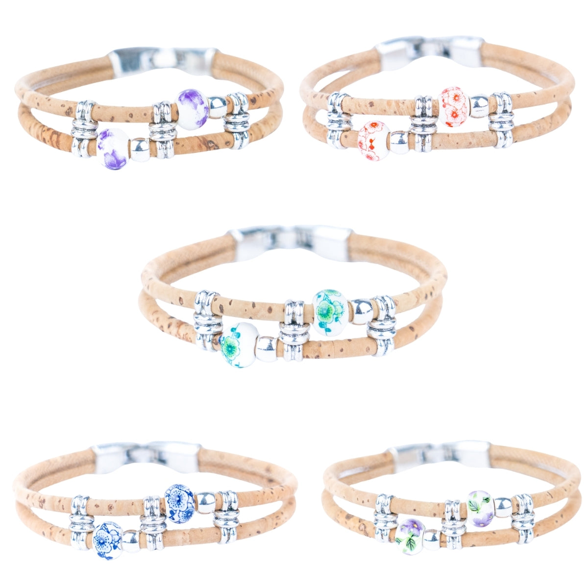 Natural cork cord  alloy accessories handmade women's bracelet BR-421-MIX-5
