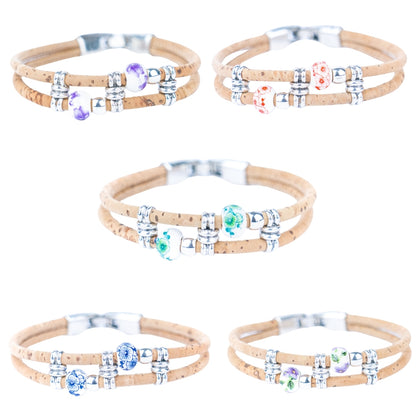 Natural cork cord  alloy accessories handmade women's bracelet BR-421-MIX-5