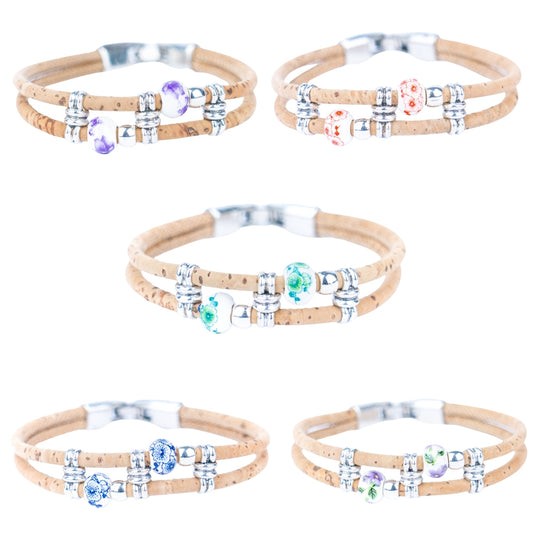 Natural cork cord  alloy accessories handmade women's bracelet BR-421-MIX-5