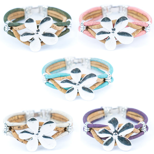 Natural Cork and flower Accessories Handmade Women's cork Bracelet BR-427-MIX-5