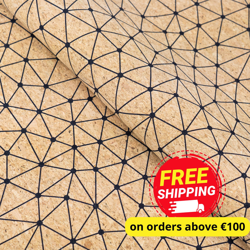 Natural Cork Fabric with Fine Black Geometric Pattern COF-664