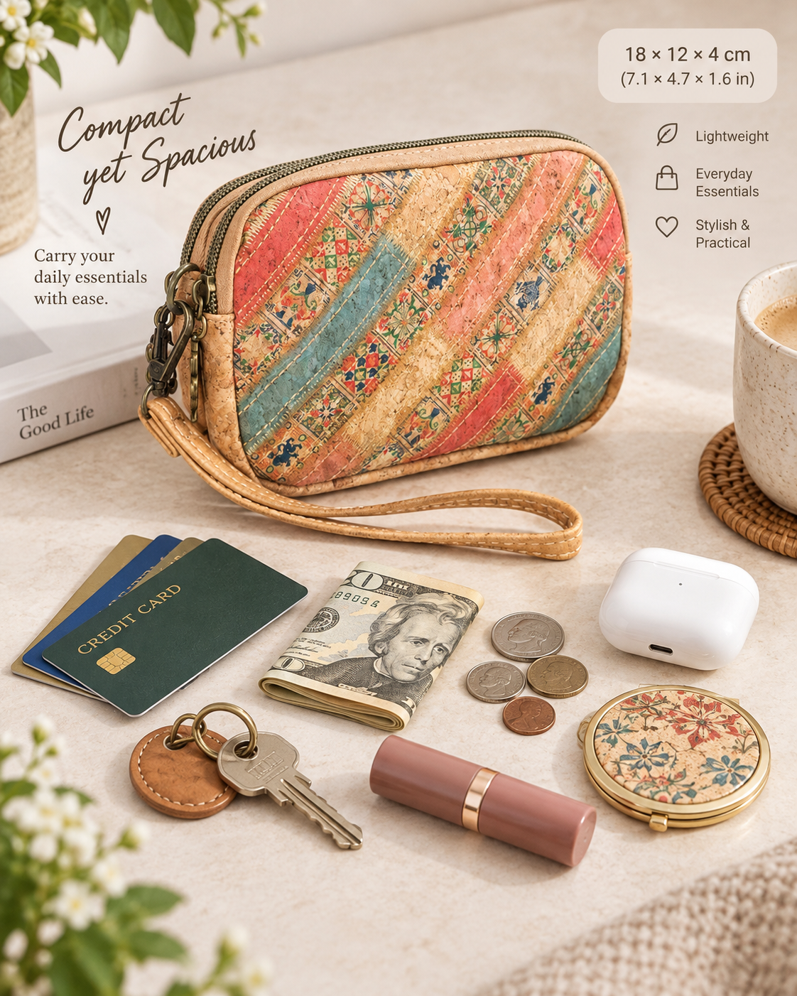 Natural Cork Clutch with Wrist Strap BAGF-059