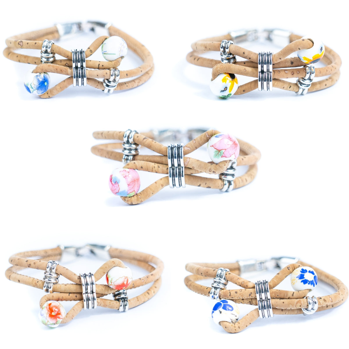 Cork jewelry cork Bracelet for women natural cork with Ceramic beads handmade bracelet BR-278-MIX-5