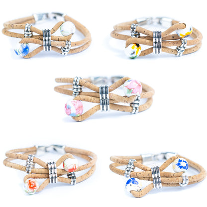 Cork jewelry cork Bracelet for women natural cork with Ceramic beads handmade bracelet BR-278-MIX-5