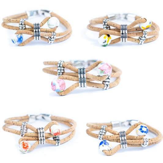 Cork jewelry cork Bracelet for women natural cork with Ceramic beads handmade bracelet BR-278-MIX-5