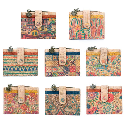 Printed Cork Women's Foldable Cardholder and Slim Wallet BAGD-571-MIX-8（8units）