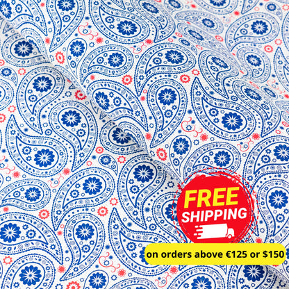 Navy & Red Paisley Printed Cork Fabric COF-625