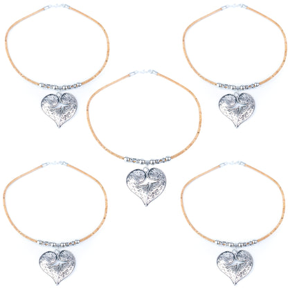 handmade necklaces for women with natural cork cord and  Heart Pendant  NE-1086-5