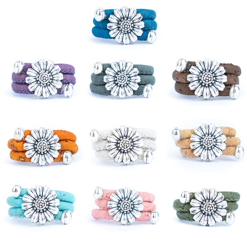 Natural colored cork cord and chrysanthemum alloy accessories handmade women&