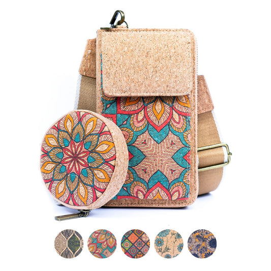 Natural Cork Women's Printed Phone Pouch with Detachable Coin Purse BAG-2310