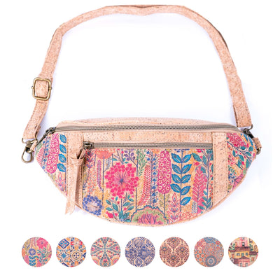 Eco-Friendly Natural Cork Fanny Pack Bag with Adjustable Strap and Printed Patterns BAGD-220