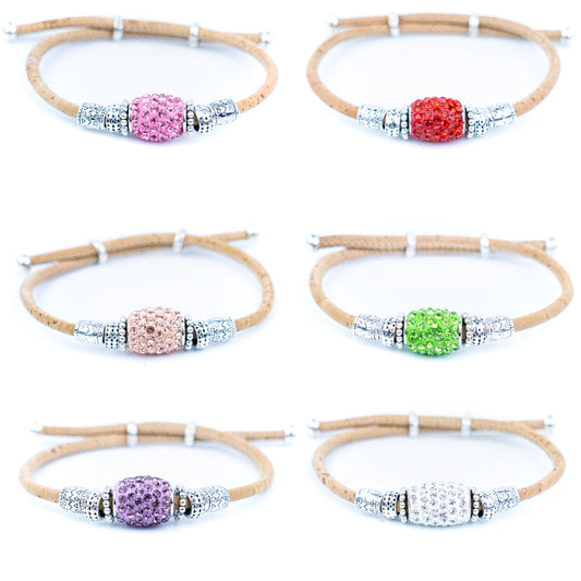 3mm colorful cork wire and shiny beads and alloy hardware handmade bracelet for women BR-532-MIX-6
