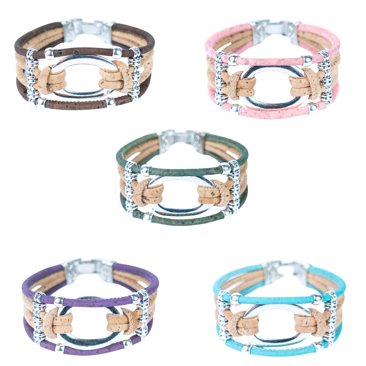 Natural cork cord and alloy hardware ring handmade women's fashion bracelet BR-459-MIX-5