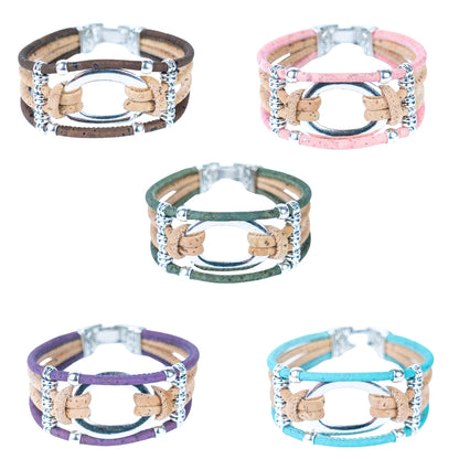 Natural cork cord and alloy hardware ring handmade women's fashion bracelet BR-459-MIX-5