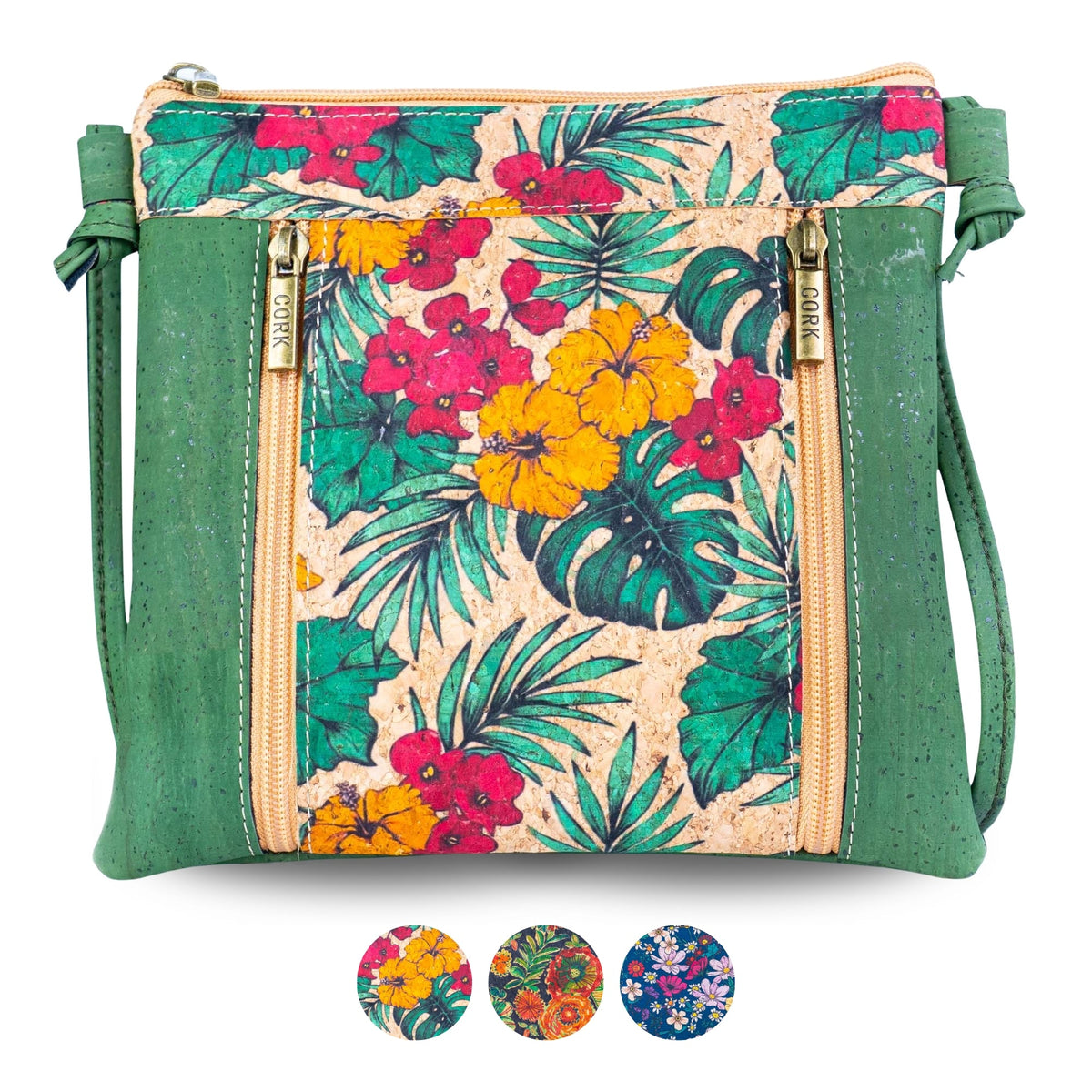 Eco-Friendly Cork Crossbody Bag with Floral Print - Vegan Leather Shoulder Bag - BAGP-342