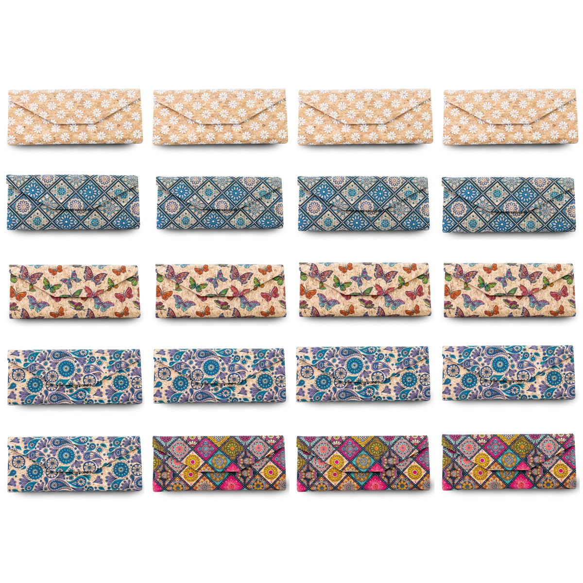 Foldable Cork Glasses Cases – Assorted Prints, Pack of 20 | L-1217-MIX-20
