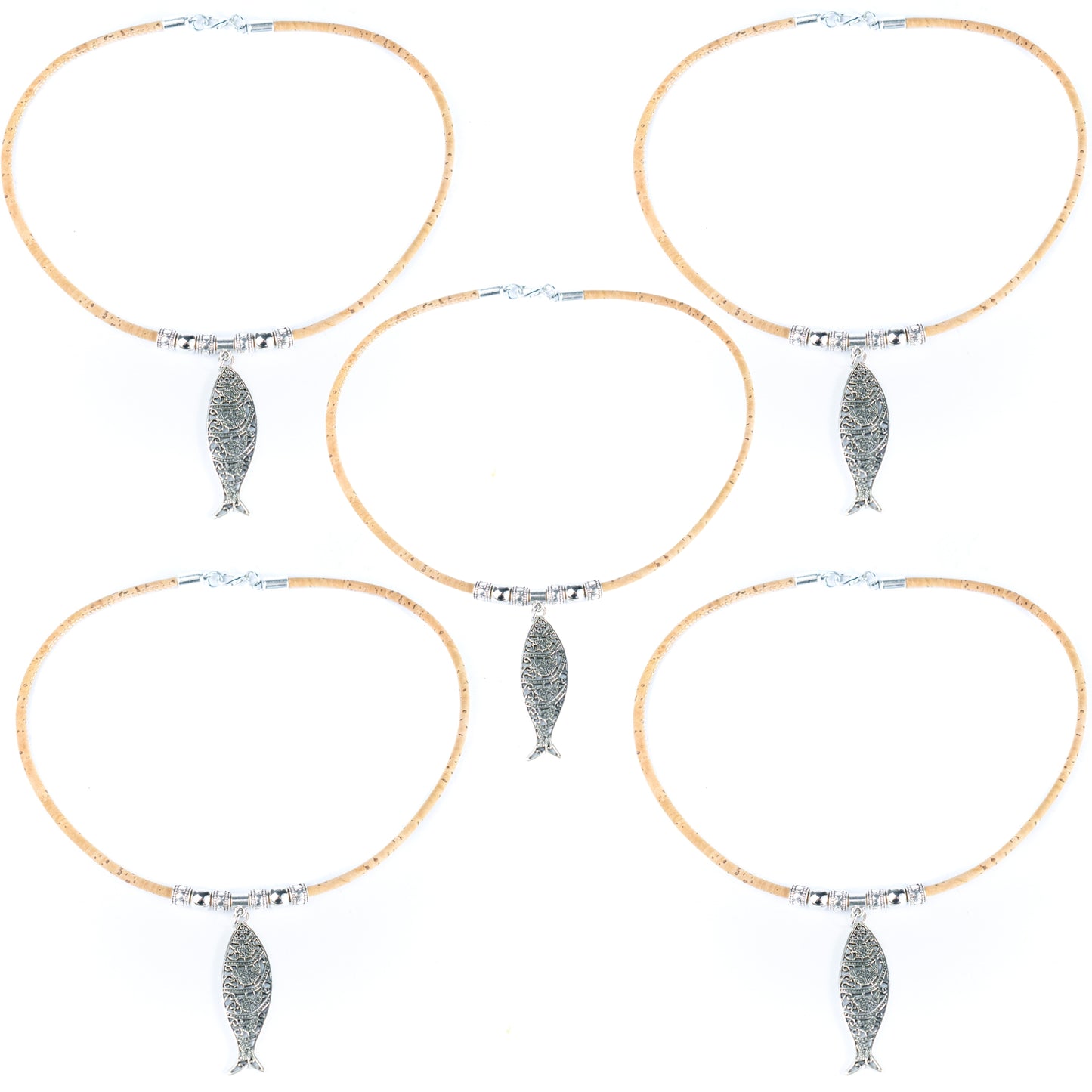 Handmade 3mm Cork Necklace with Sardine Charm | Portuguese Inspired Design N-192-5（new）