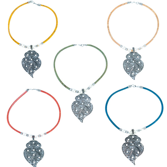 5 colors of handmade necklaces for women with cork cord and alloy hardware N-000-MIX-5