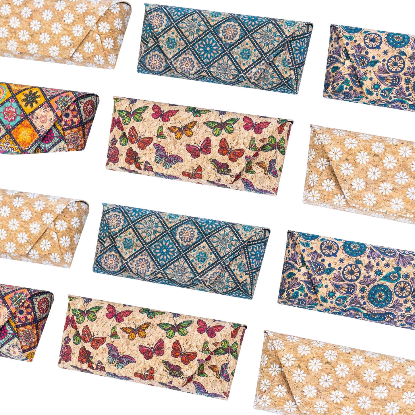 Geometric Printed Cork Foldable Glasses Case L-1134-MIX-10（10units）