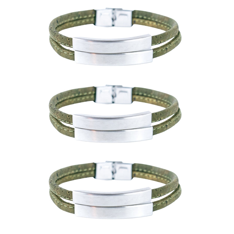 Handmade Stainless Steel and Green Cork Bracelet BR-434-3