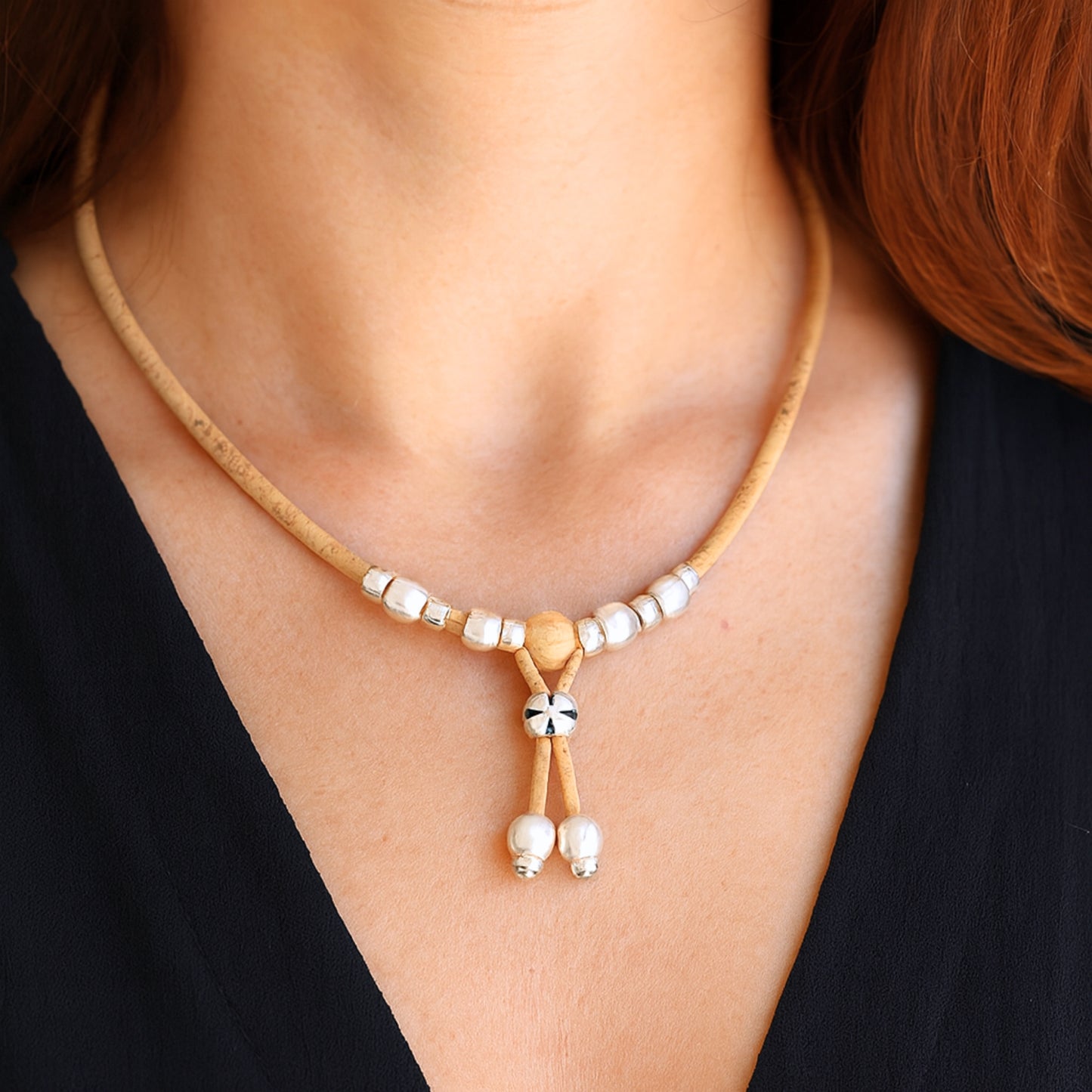 3mm natural color round cork wire handmade necklace NE-1045-MIX-5