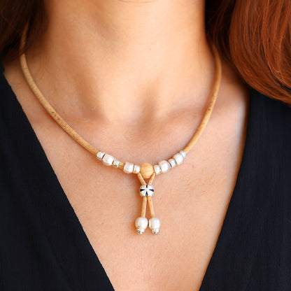 3mm natural color round cork wire handmade necklace NE-1045-MIX-5