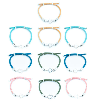 Handmade 3mm Cork Bracelet with sun – Mixed Colors, Pack of 10pcs-BR-301-MIX-10