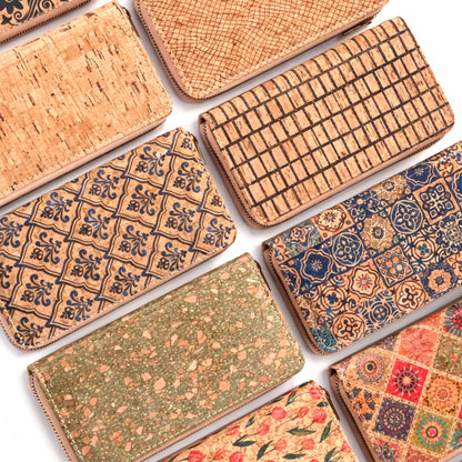12pcs | Printed Cork Zip-Around Wallet —BAGD-623