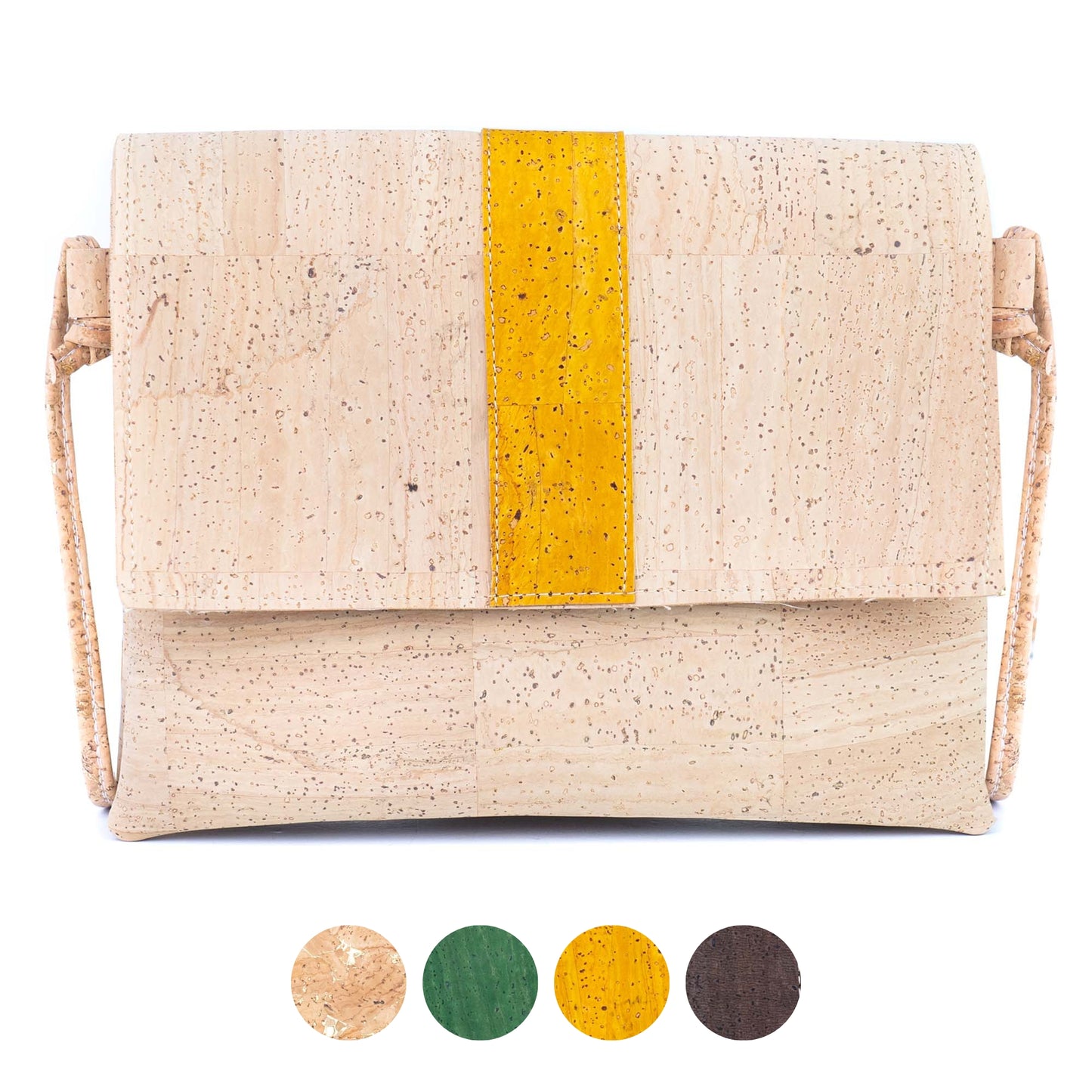Cork Crossbody Bag with Color Stripe - Vegan Shoulder Bag BAGP-356