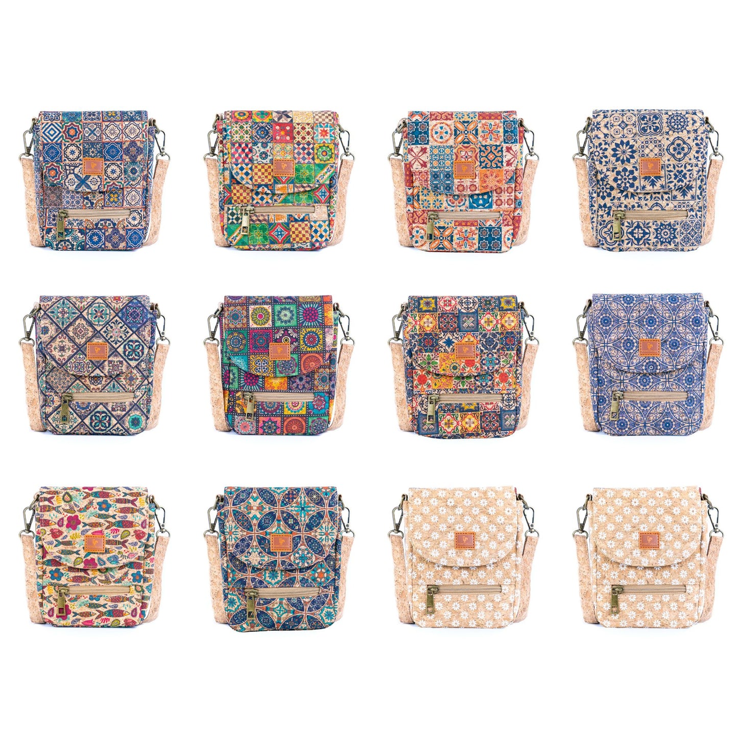 12 UNITS - Mixed Cork Crossbody Bags With Front Pocket BAGD-617-MIX-12