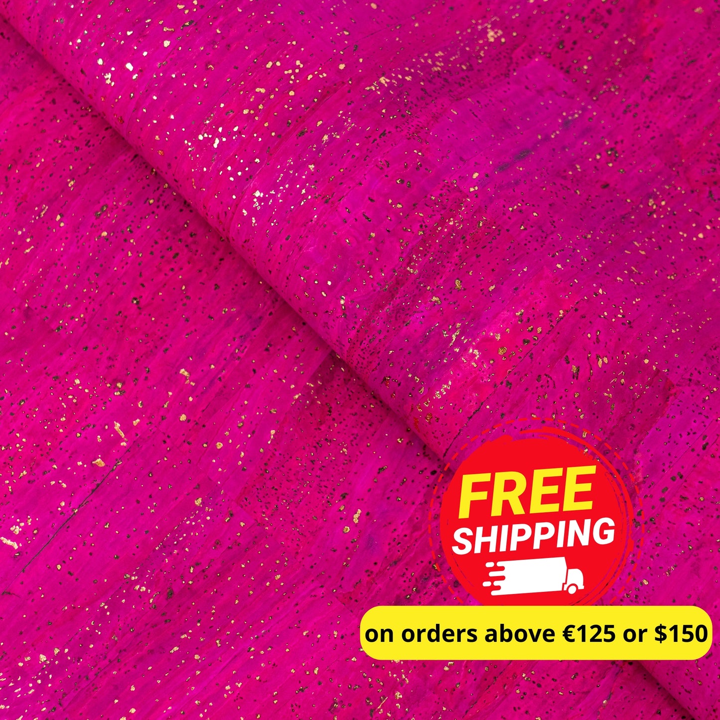 Bright Pink Cork Fabric with Metallic Gold Accents COF-650