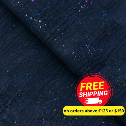 Black Cork Fabric with Rainbow Foil Flecks COF-653