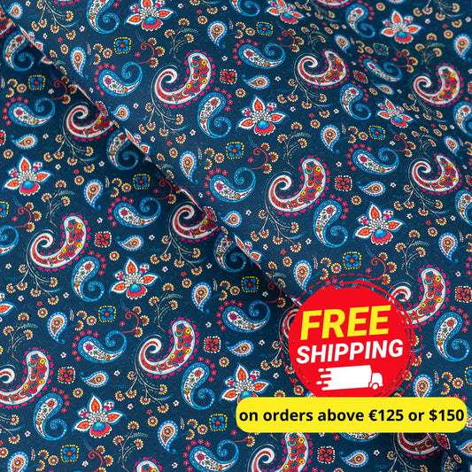 Dark Blue Paisley Cork Fabric COF-620
