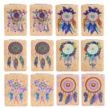 Rectangular Cork Compact Mirror - Dreamcatcher Design (12-Pack) L-1152-MIX-12