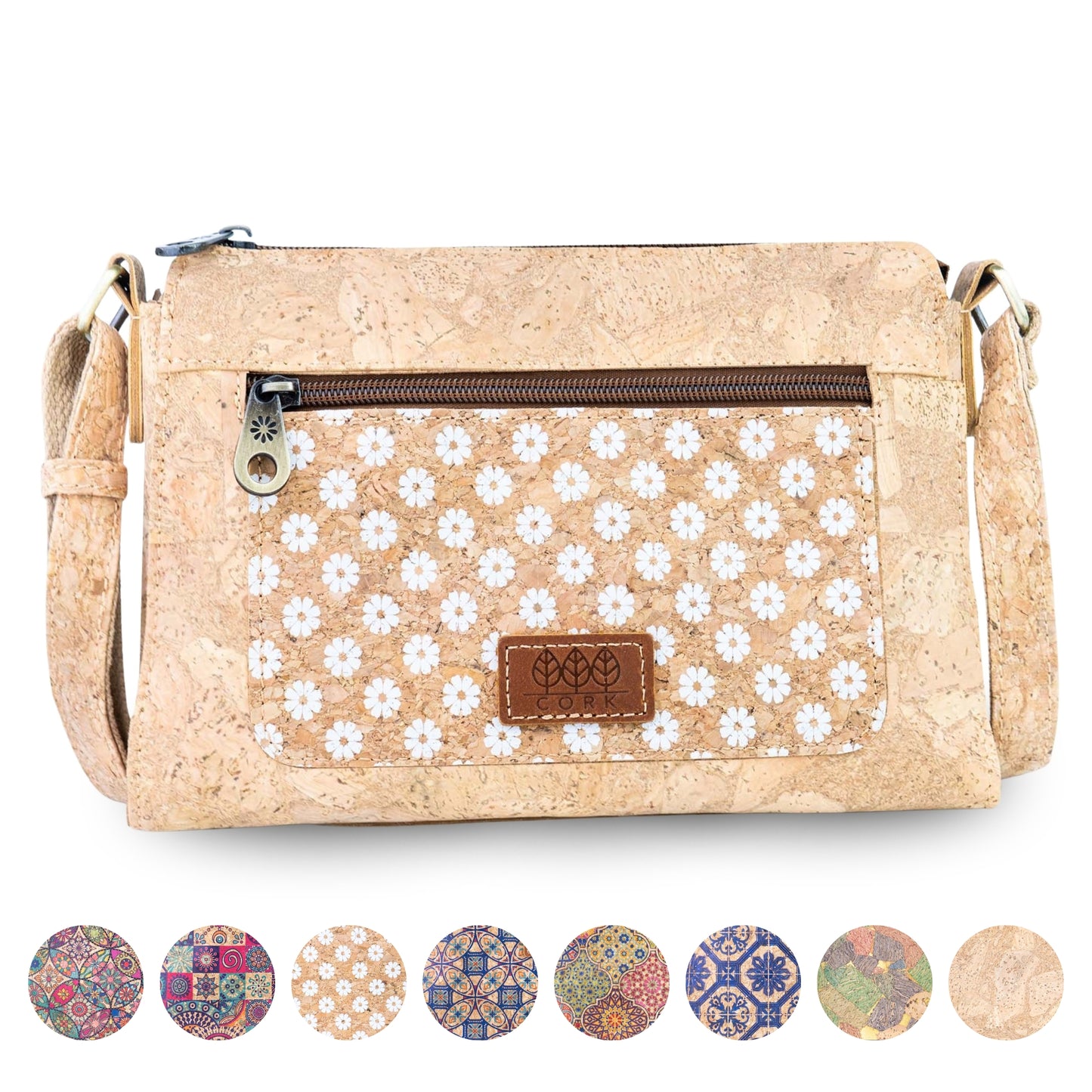 Printed Cork Crossbody Bag with Front Zip Pocket BAGD-654