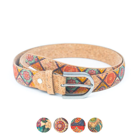 Floral Print Cork Women's Belt Width of 2.8cm L-1027