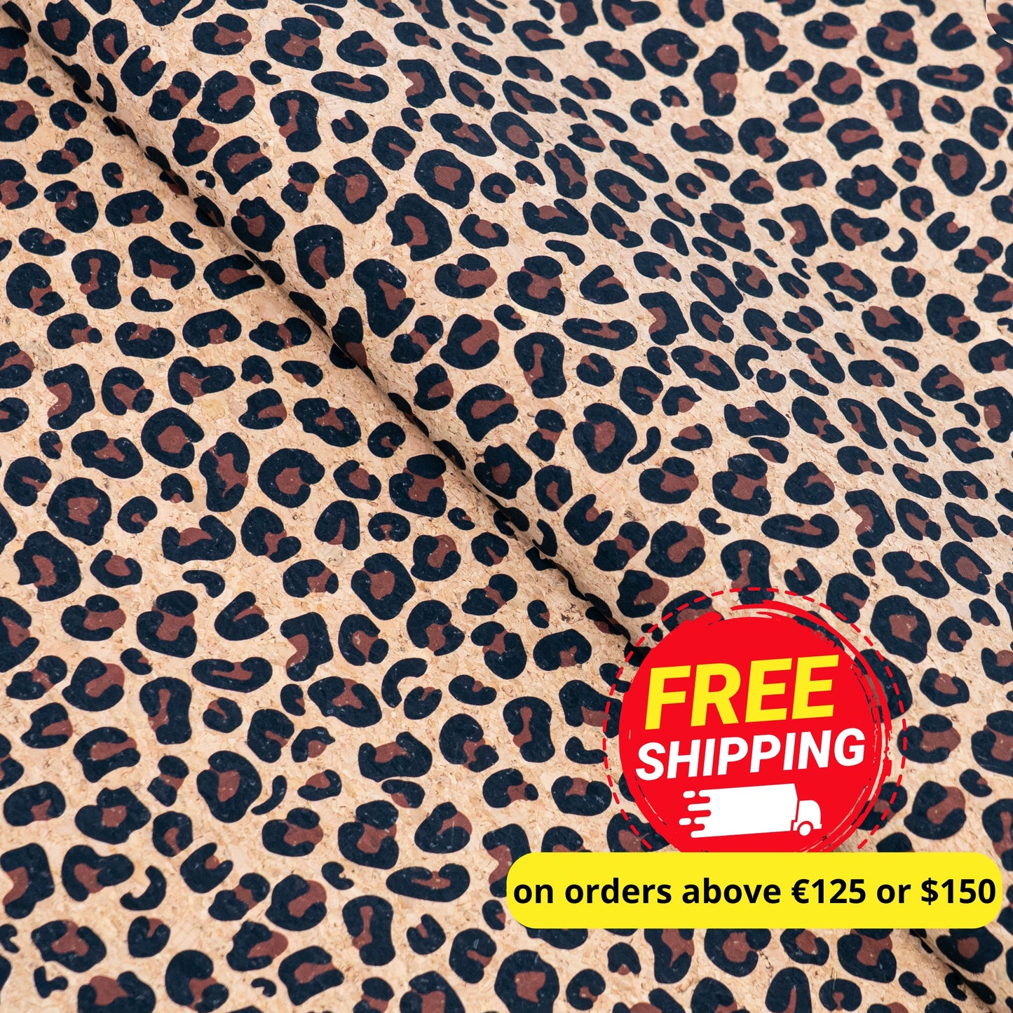Leopard Print Cork Fabric | Natural Cork with Animal Pattern COF-688