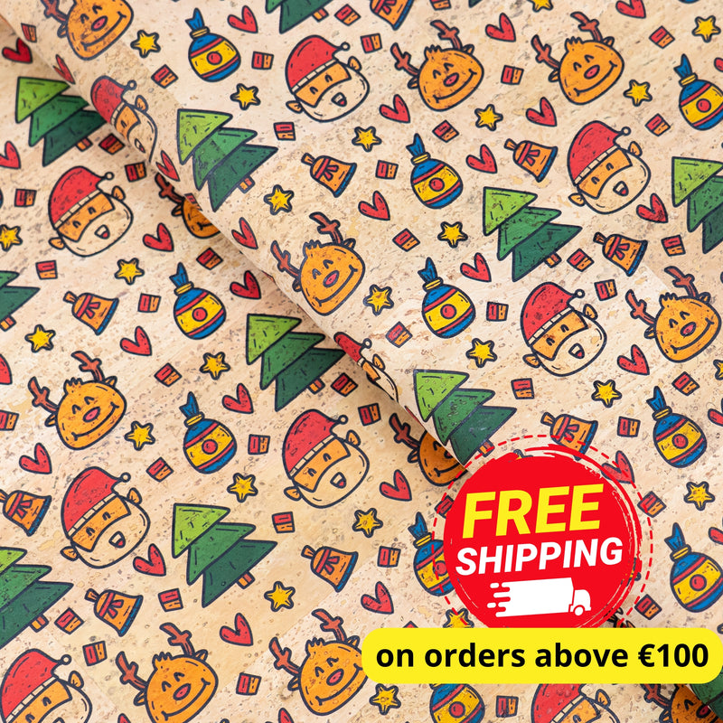Holiday Special - Cute Doodle Christmas Cork Fabric COF-07