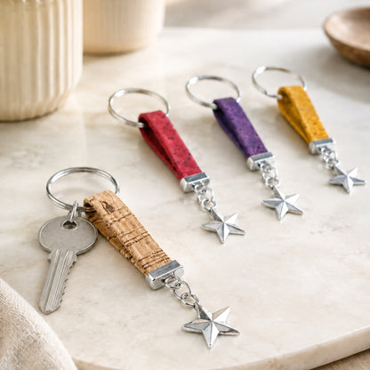 Portuguese Handmade Cork with a stylish alloy star charm Keychain - I-028-MIX-10 (new)