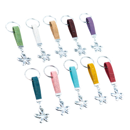 Natural Cork Keychain with Flower Charm I-015-MIX-10