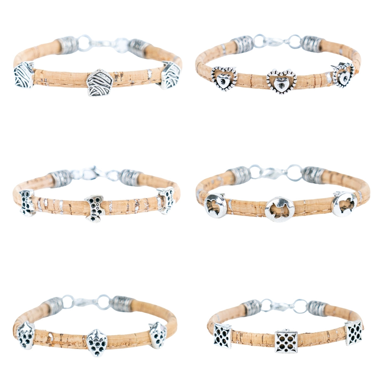 3mm round natural cork wire and alloy hardware handmade women's bracelet BR-515-MIX-6