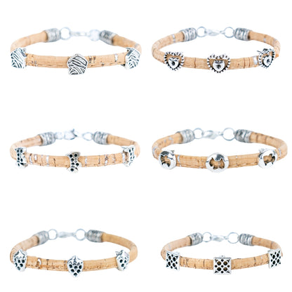 3mm round natural cork wire and alloy hardware handmade women's bracelet BR-515-MIX-6