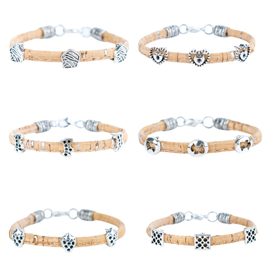 3mm round natural cork wire and alloy hardware handmade women's bracelet BR-515-MIX-6