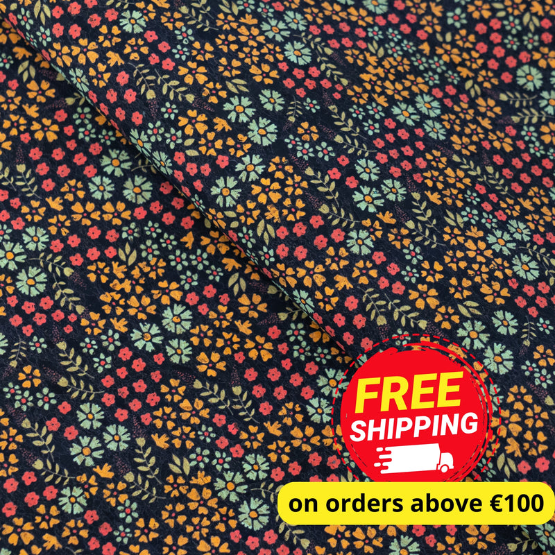 Dark Floral Cork Fabric COF-662