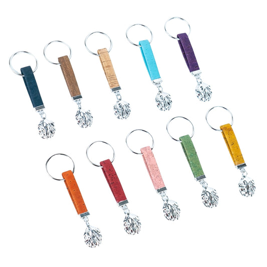 colored cork cord and shell pendant handmade cork keychain  I-011-MIX-10