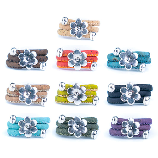 Vintage flower Cork Ring – Handmade 3mm Cork Cord Ring – 10 Colors Mixed Pack | 10-Color Fixed Set |R-010-MIX-10