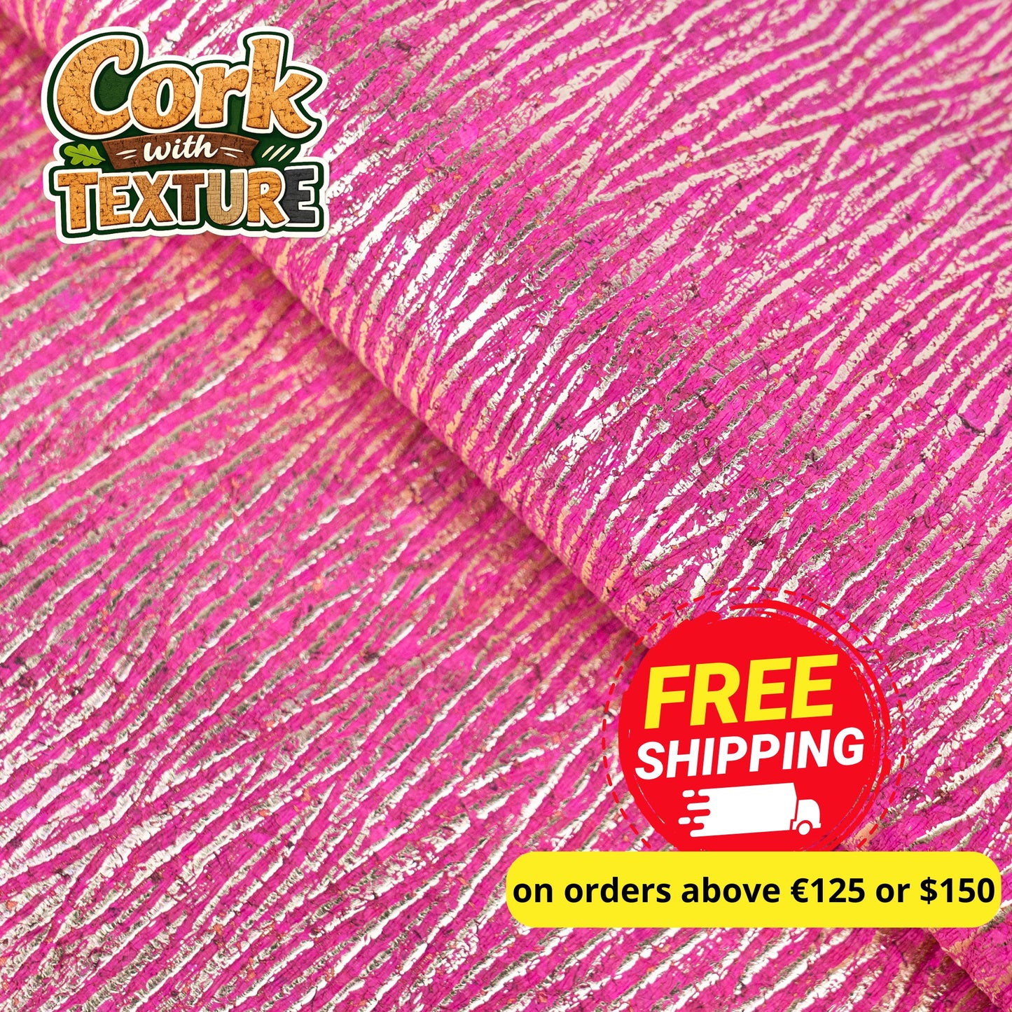 Embossed Fuchsia Pink Cork Fabric – Metallic Textured COF-698