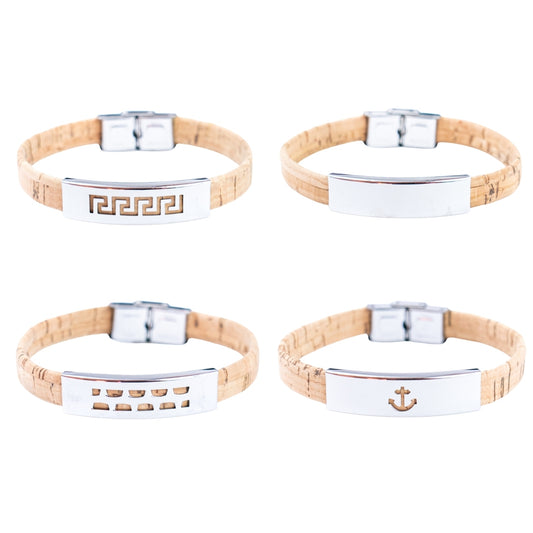 Handmade Unisex Bracelet – 10mm Flat natural Cork Cord with Stainless Steel Hardware DBR-054-MIX-4