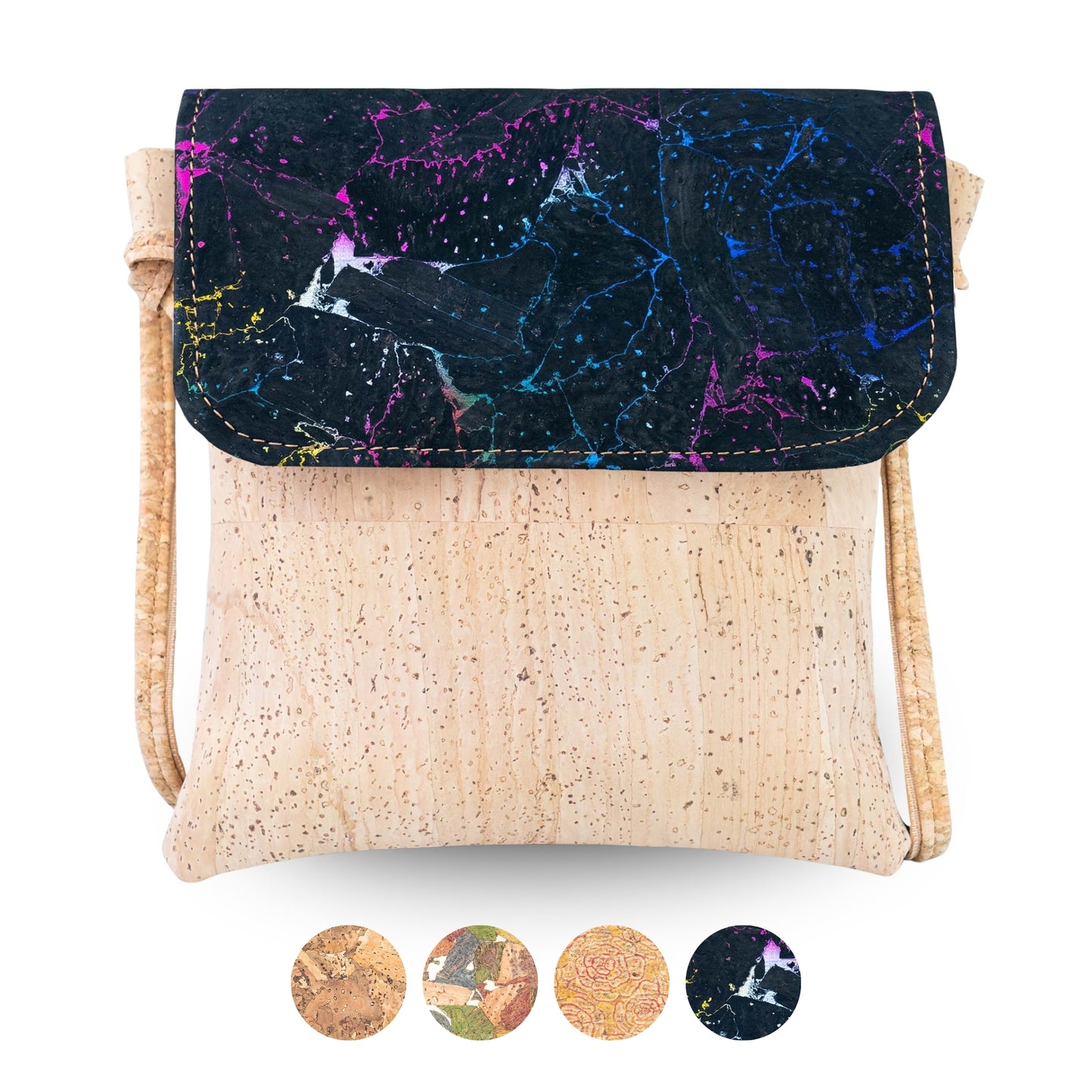 Printed Cork Crossbody Bag with Flap and Zip Closure BAGP-392